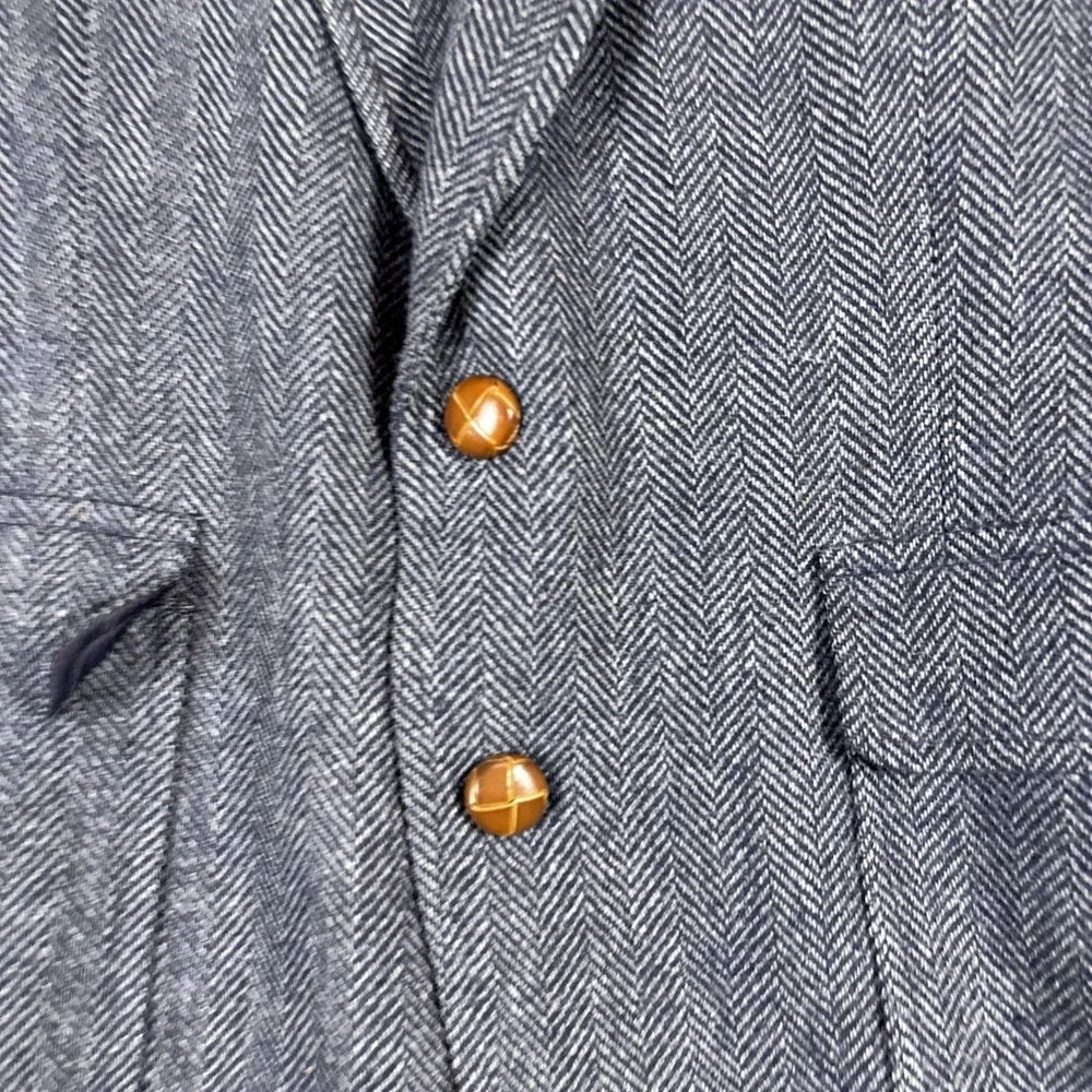 Lands' End Tweed Blazer Mens 41R‎ Wool & Leather Button Herringbone 2 Button USA